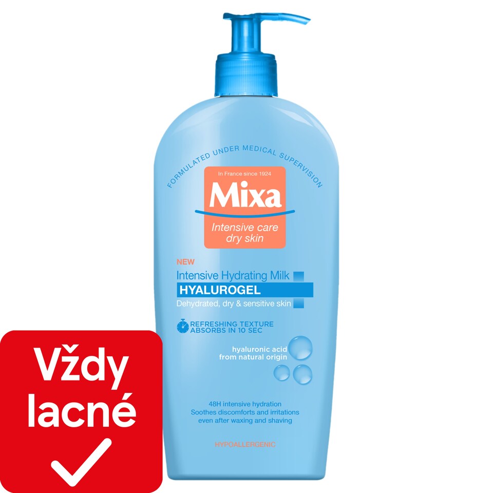 Mixa Hyaluronic Hydrate intenzívne hydratačné telové mlieko na normálnu až suchú pokožku, 400 ml