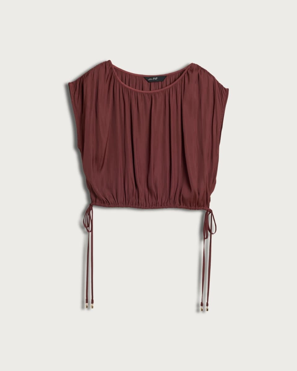 image 1 of F&F Satin Drawstring Hem Sleeveless Co-ord Top in Burgundy