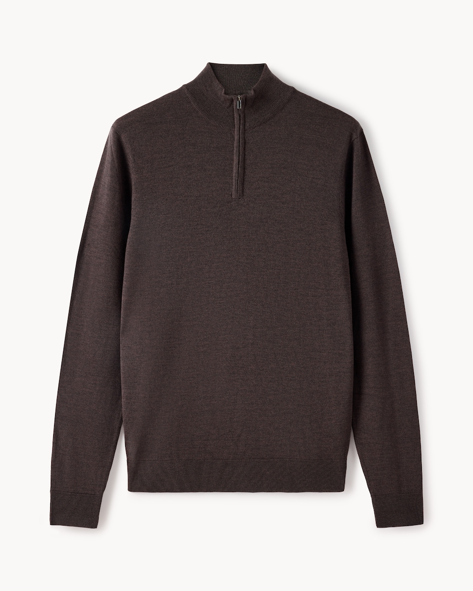 image 1 of F&F Merino Wool Half Zip Jumper in Chocolate