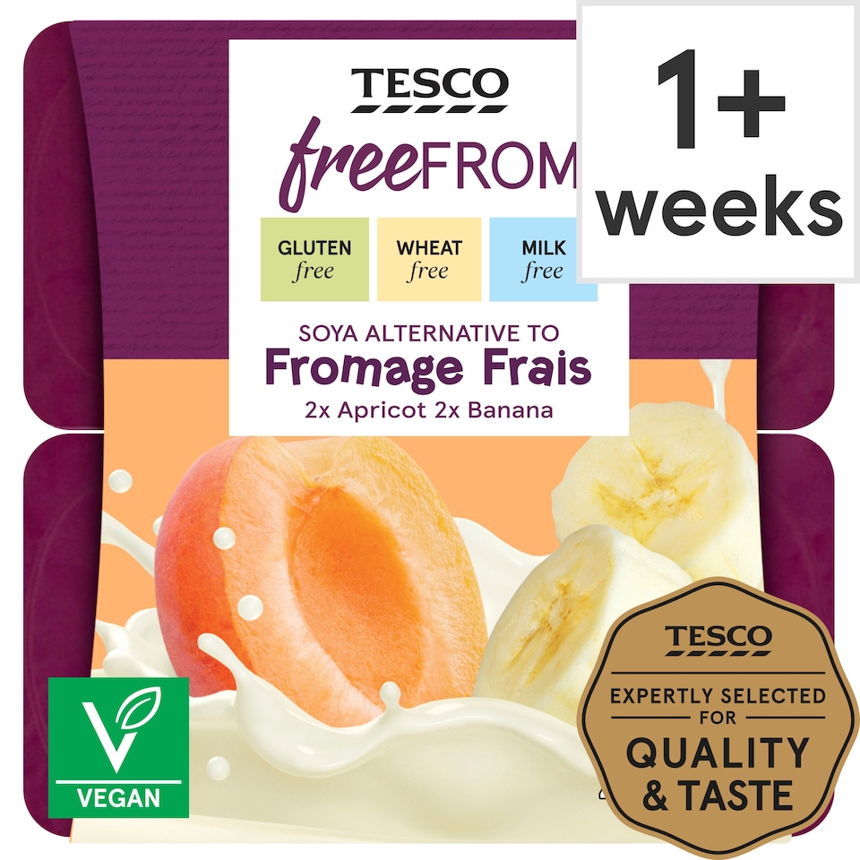 Tesco Free From Apricot & Banana Soya Yogurt 4X90g