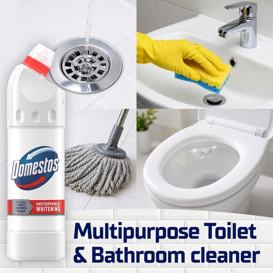 image 1 of Domestos Thick Bleach White & Sparkle Toilet & Bathroom Cleaner 750ml