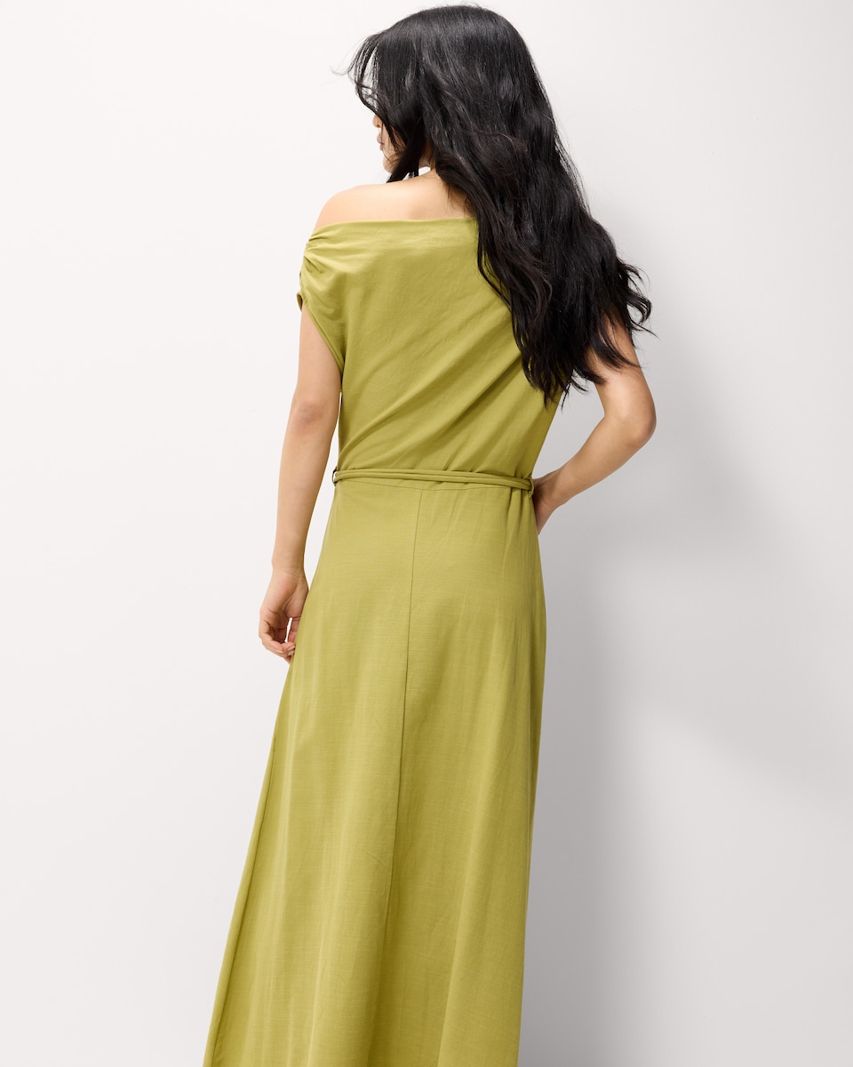 image 1 of F&F Ruched Belted Midi Dress in Olive