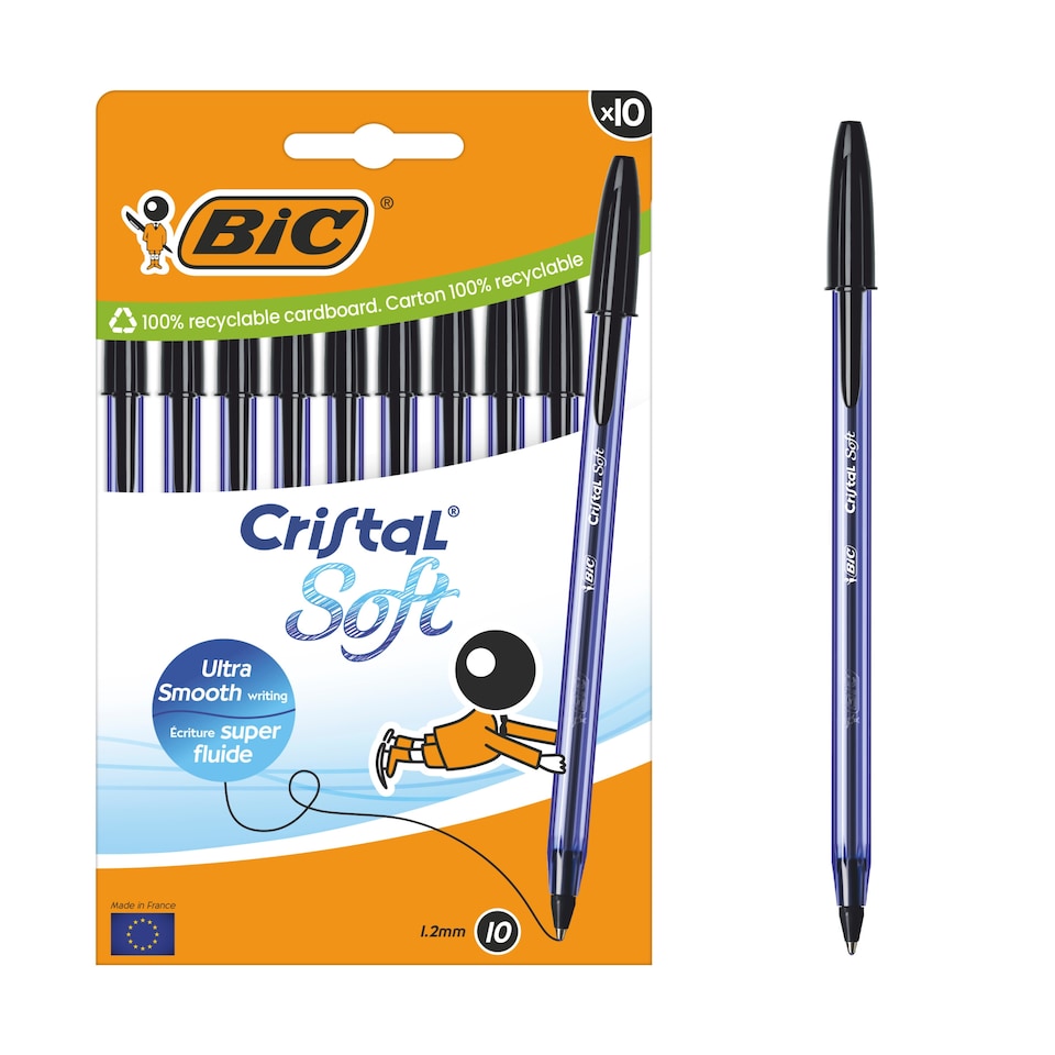 image 1 of BIC Cristal Soft Black Pens 10pk