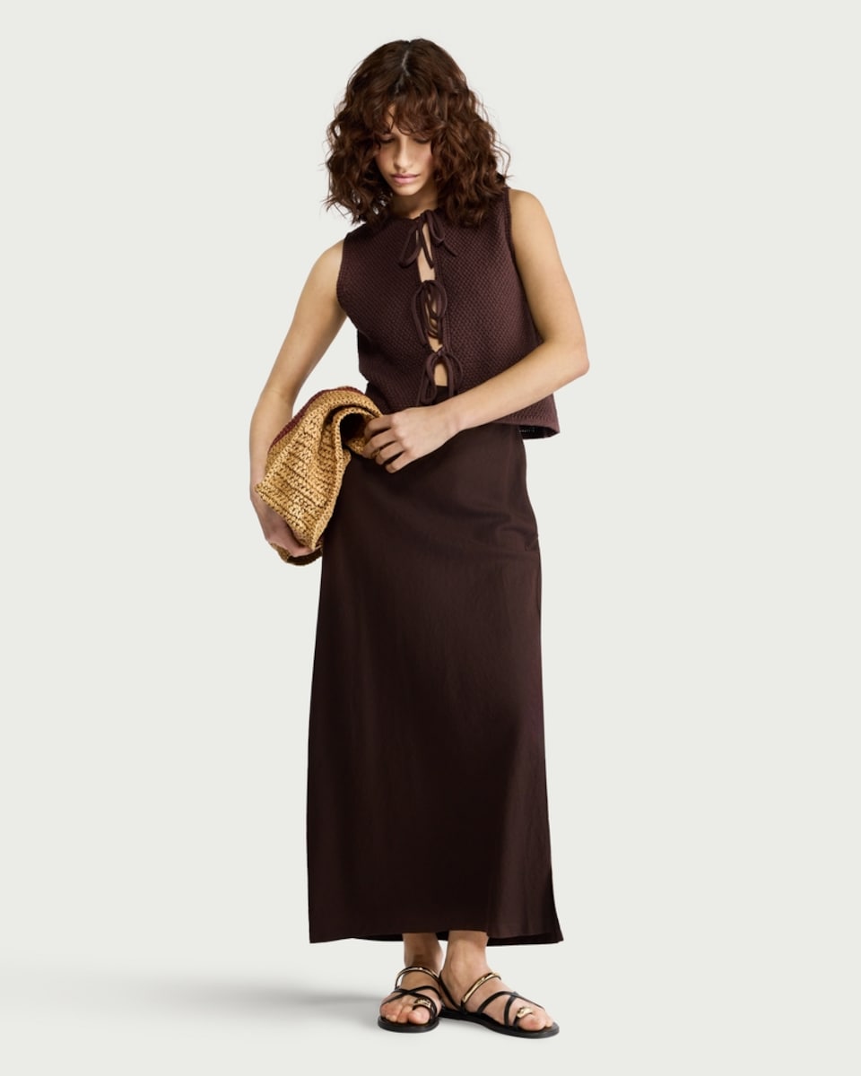 F&F Cotton Rich Textured Knitted Tie Front Waistcoat in Chocolate ...