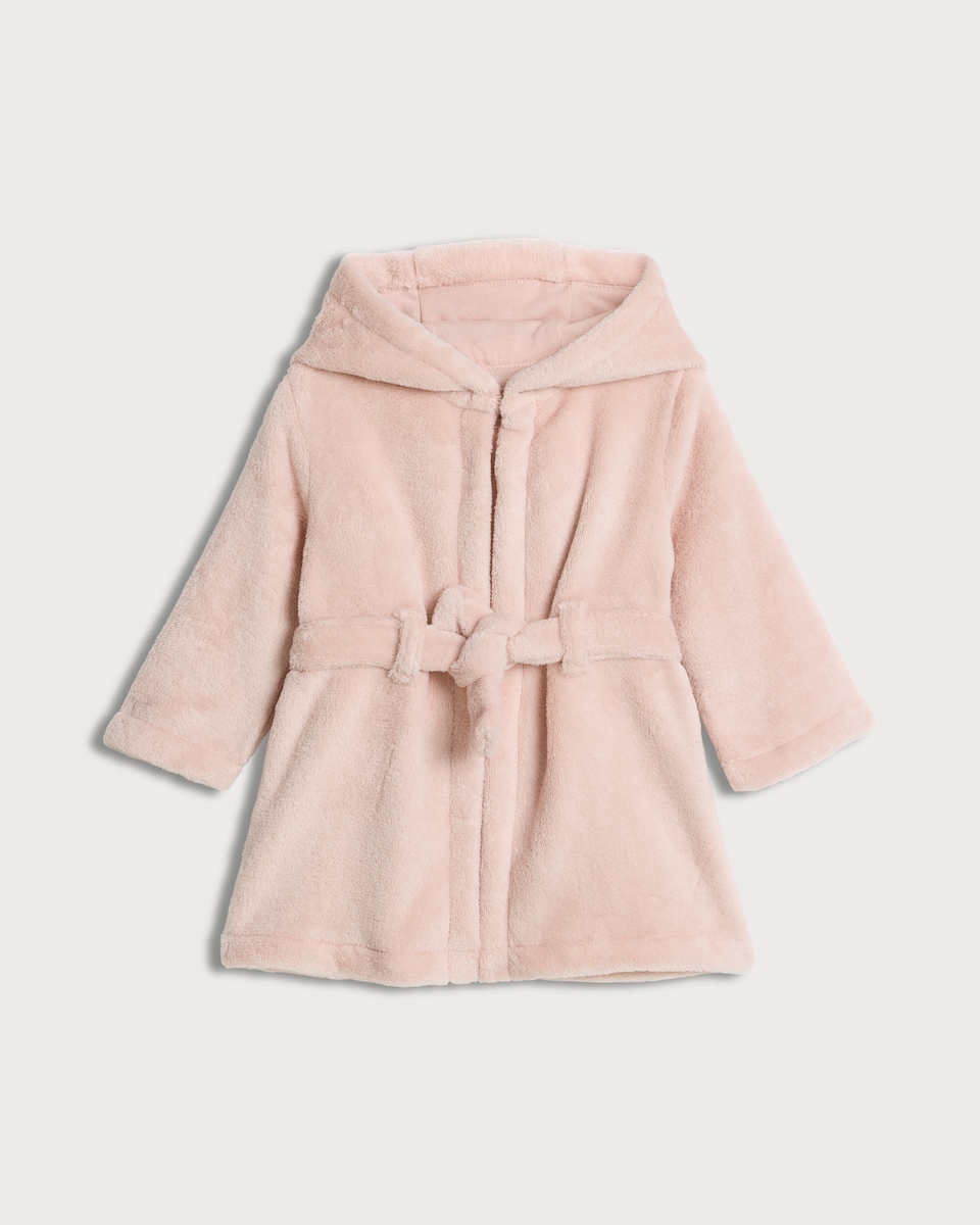 image 1 of F&F Baby Fleece Belted Hooded Dressing Gown in Pink