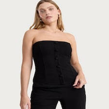 F&F Ponte Button Front Bandeau Top in Black