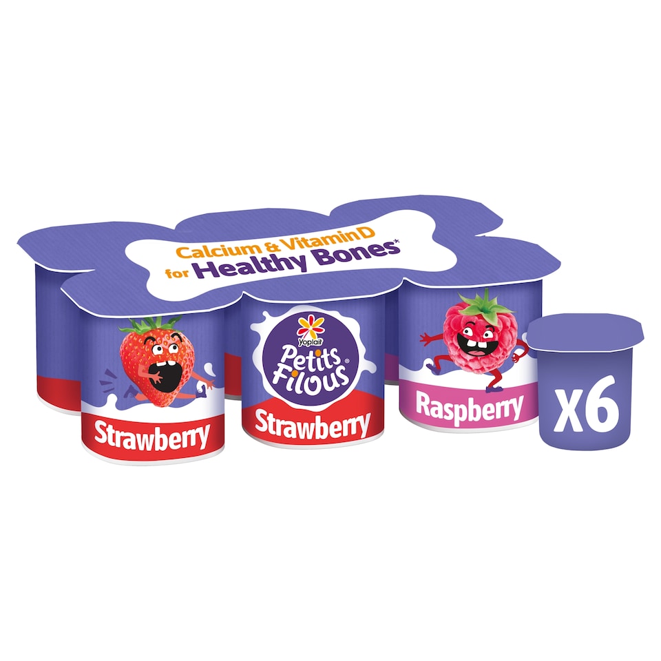 image 1 of Petits Filous Kids Strawberry & Raspberry Yoghurt Small Pots 6 x 47g