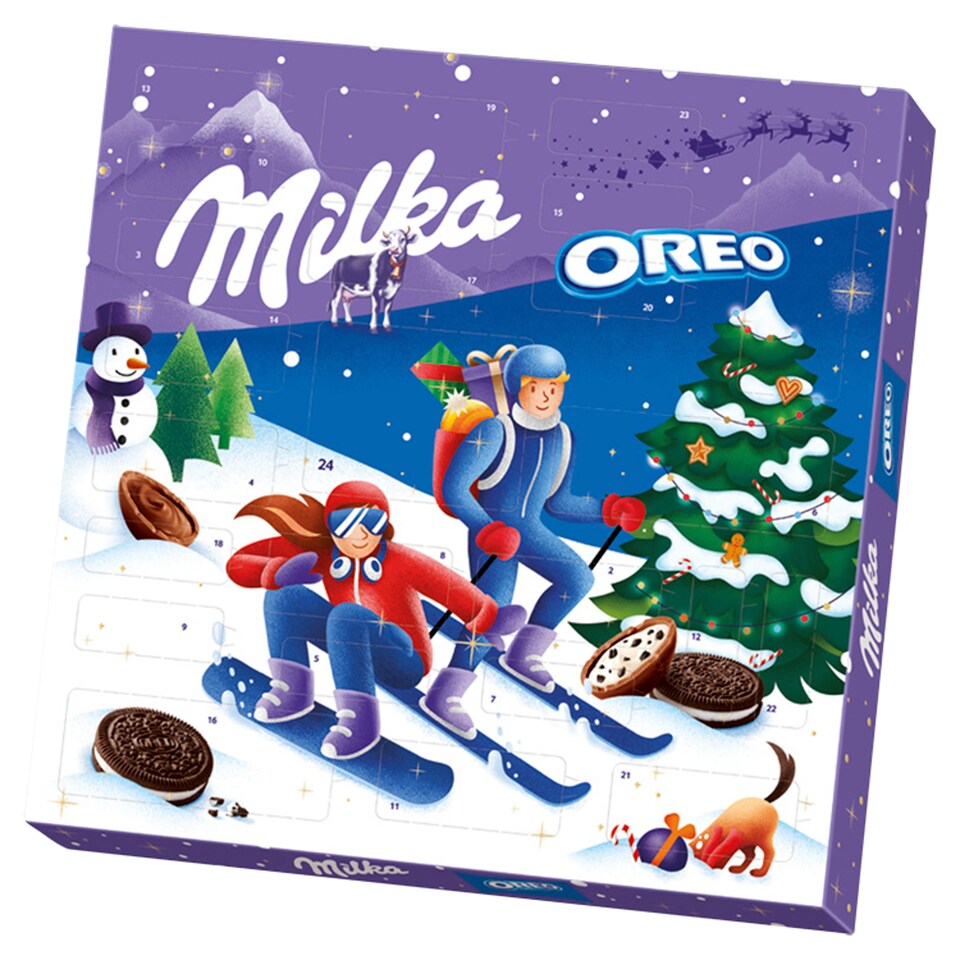Milka Oreo adventní kalendář, mléčná čokoláda, kakaové sušenky 284g