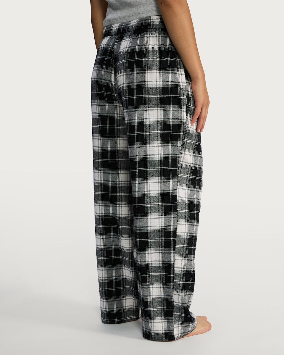 image 1 of F&F Pure Cotton Flannel Check Print Pyjama Bottoms in Multi Black
