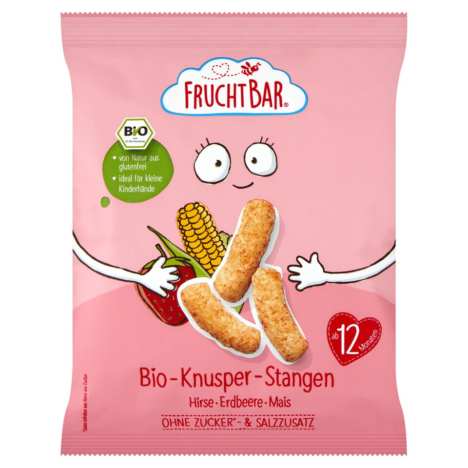 FruchtBar bio ropogós köles kukorica snack eperrel 12 hónapos kortól 30 g