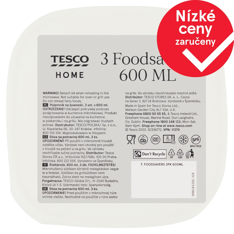Tesco Home Dóza na potraviny 600 ml 3 ks