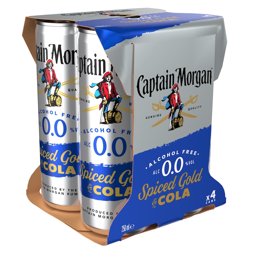 image 1 of Captain Morgan Spiced Gold Alcohol Free & Cola Ready To Drink Can 4x250ml