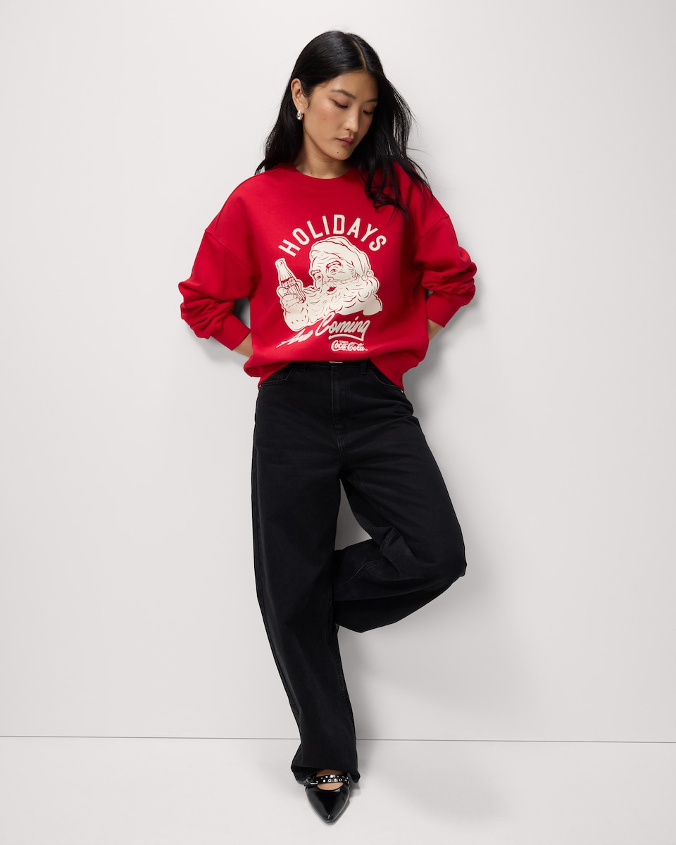 image 1 of Coca Cola Cotton Rich Christmas Sweatshirt in Red