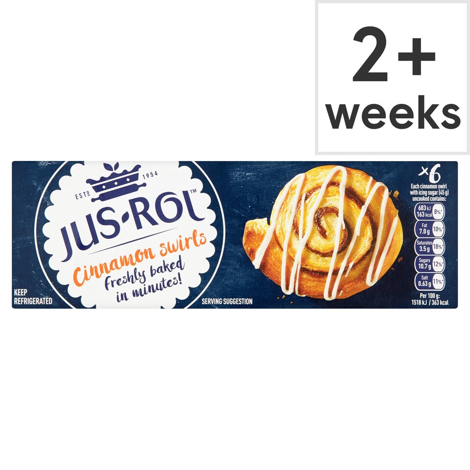 JusRol Cinnamon Swirls Dough 6 Pack 270G Tesco Groceries