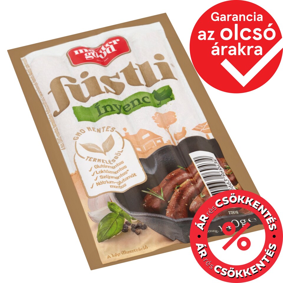 Master Good Füstli Ínyenc borsos és fokhagymás fűszerezésű, füst ízesítésű virsli csirkehúsból 140 g