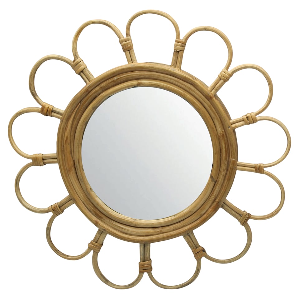 F&F Home Round Rattan Mirror
