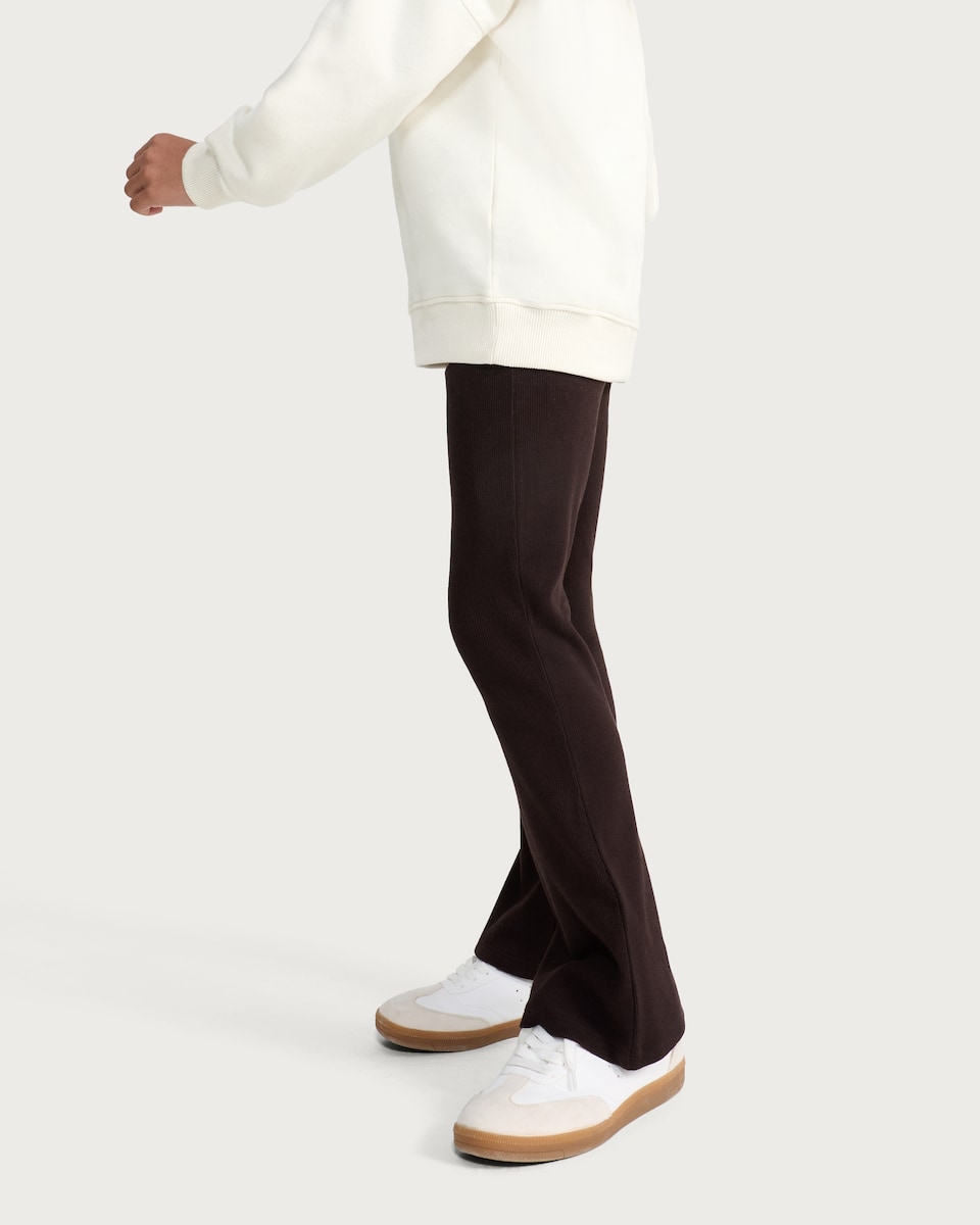 image 1 of F&F Girls Cotton Rich Ribbed Flared Leggings in Brown