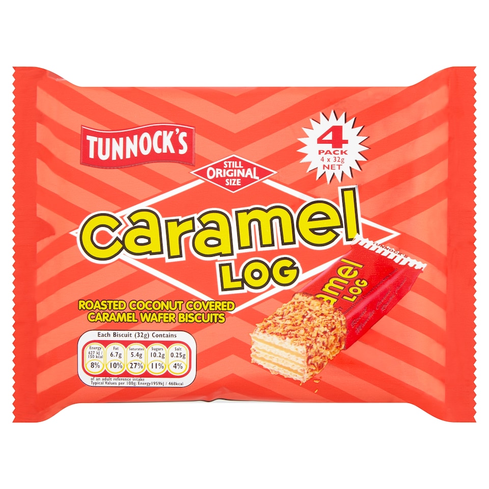 image 1 of Tunnocks Caramel Log Wafer Biscuit 4 Pack 132G