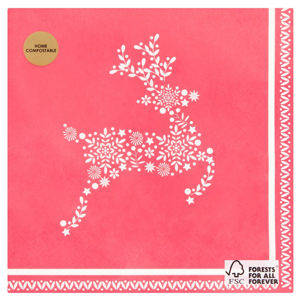 Tesco Fair Isle Reindeer Napkin 3Ply 20 Pack