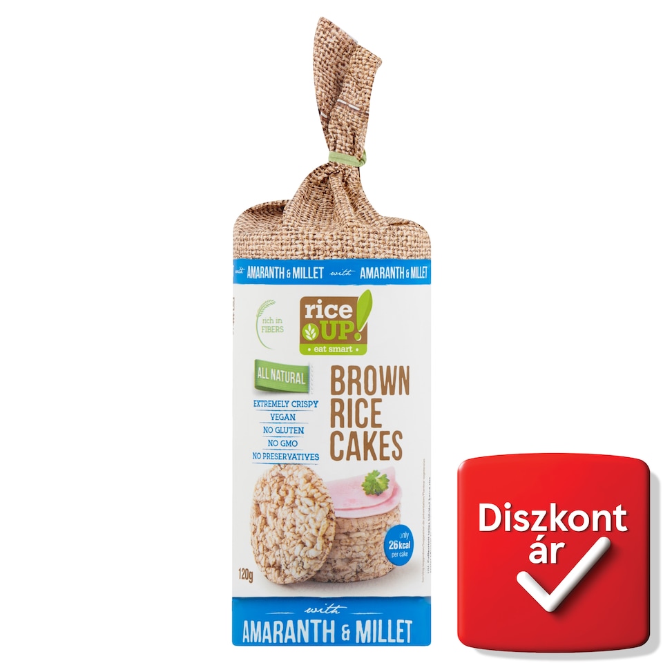 RiceUp! Eat Smart puffasztott teljes kiőrlésű barna rizs szelet kölessel és amaránttal 120 g  1. kép
