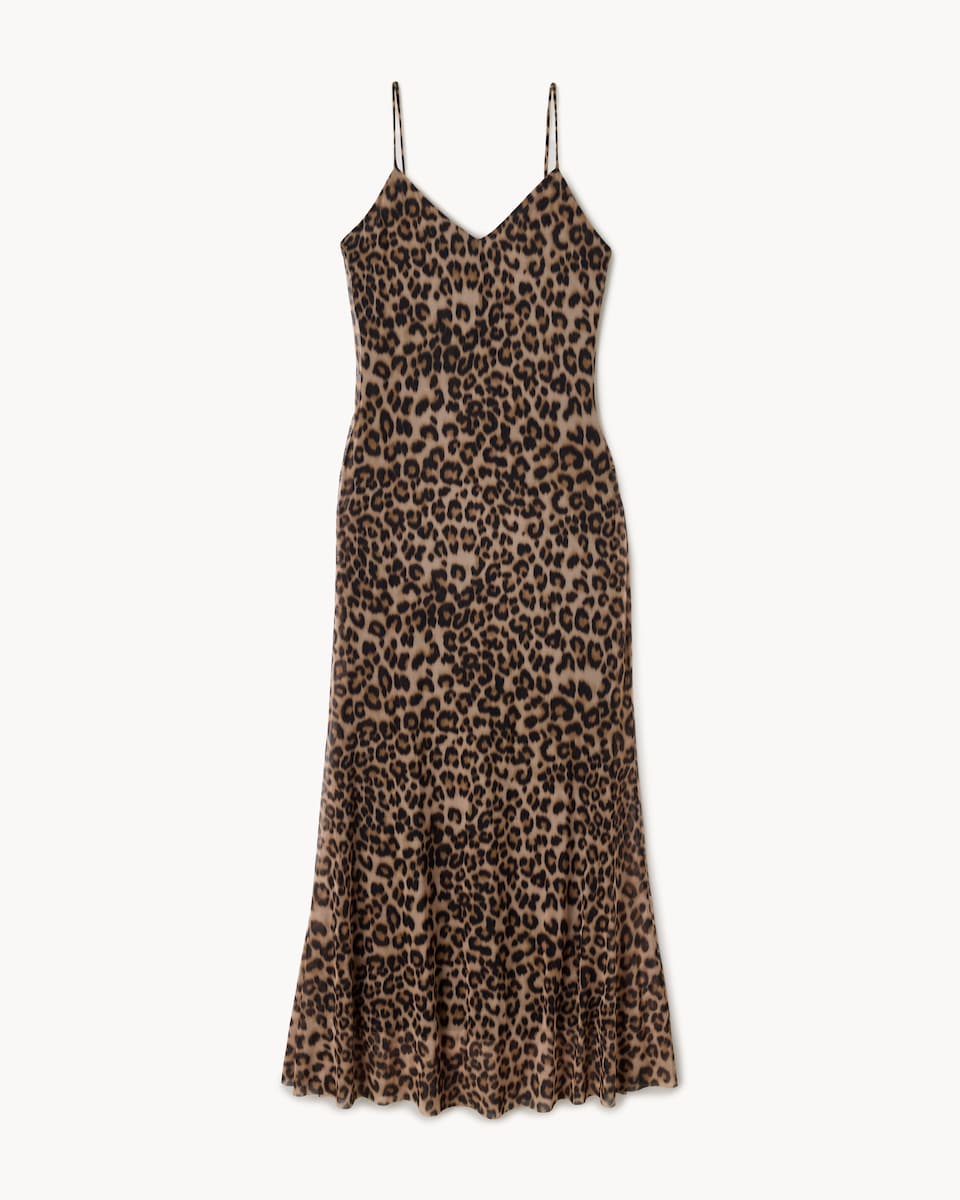 image 1 of F&F Mesh Leopard Print Midi Dress in Multi Brown