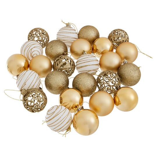 Tesco 25Pk Of Gold Baubles