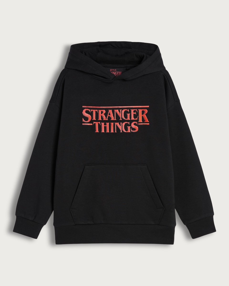 image 1 of Stranger Things Cotton Rich Hoodie in Black