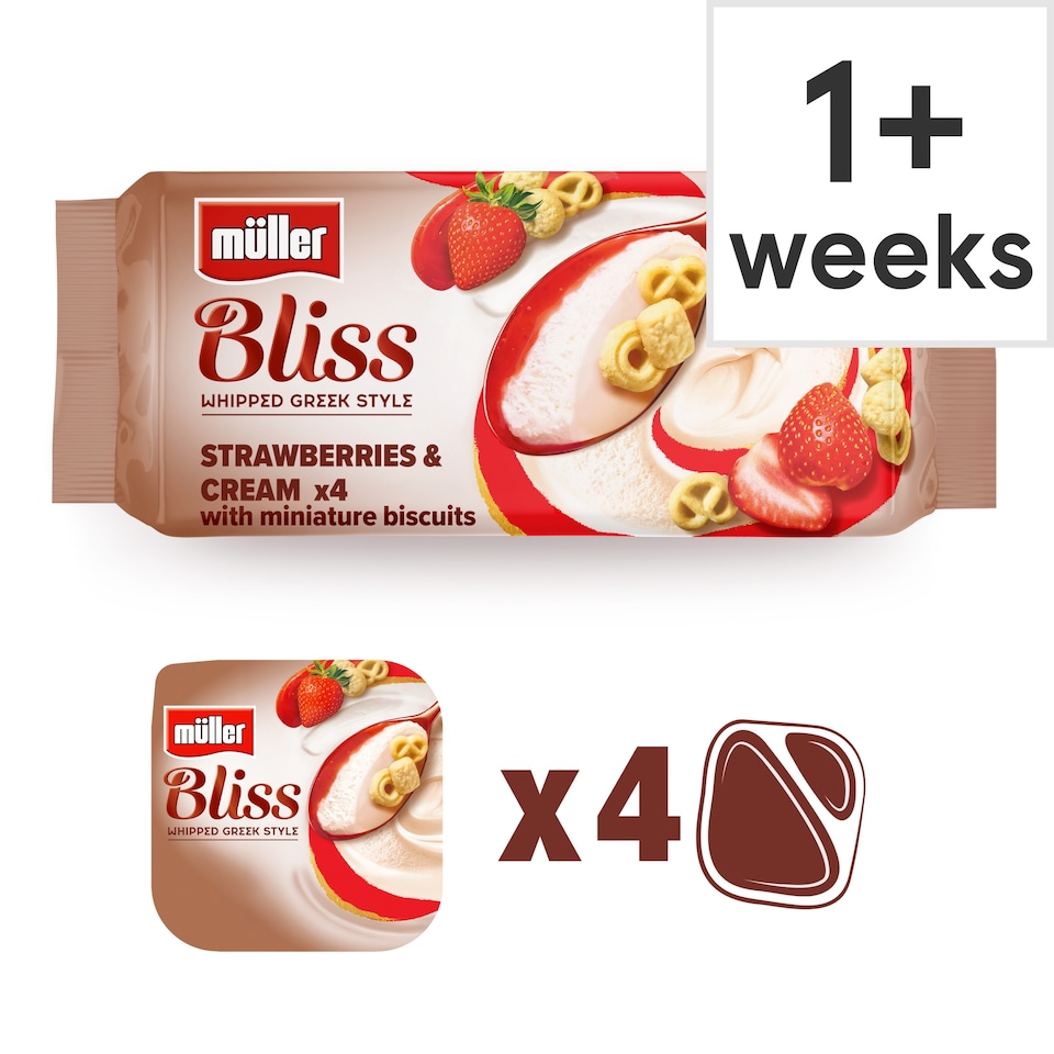 image 1 of Muller Bliss Whipped Greek Style Yogurt Strawberries & Cream 4x100g