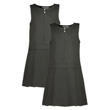 F&F School Girls 2-Pack Pleated Pinafores in Grey