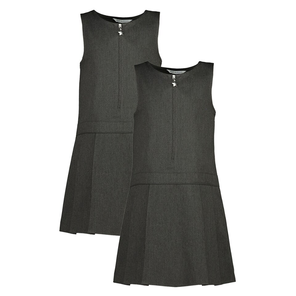 F&F School Girls 2-Pack Pleated Pinafores in Grey