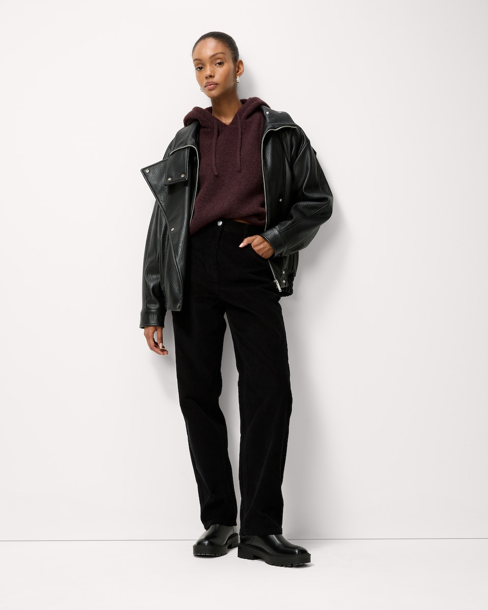 image 1 of F&F Pure Cotton Corduroy Straight Leg Trousers in Black