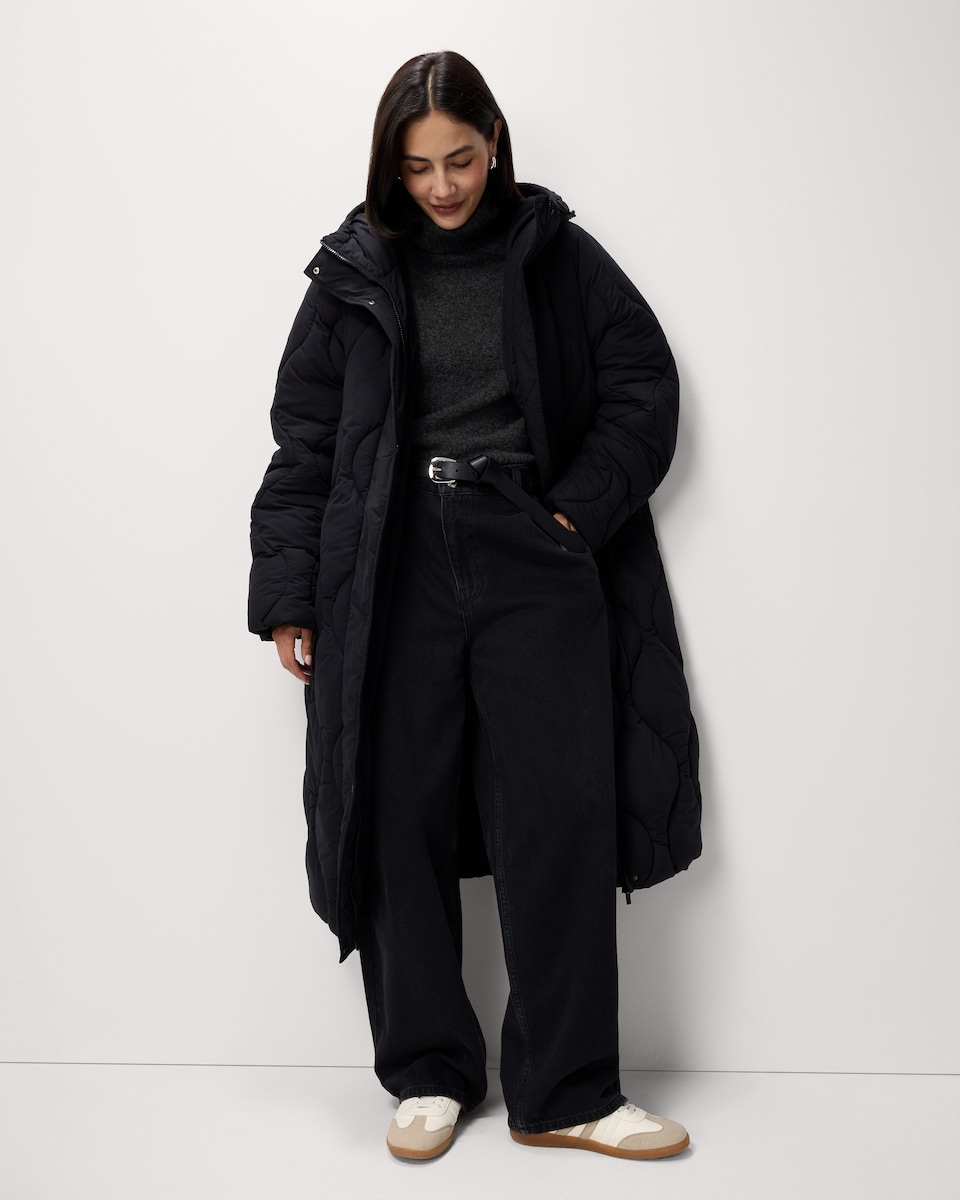 image 1 of F&F Shower Resistant Duvet Coat in Black