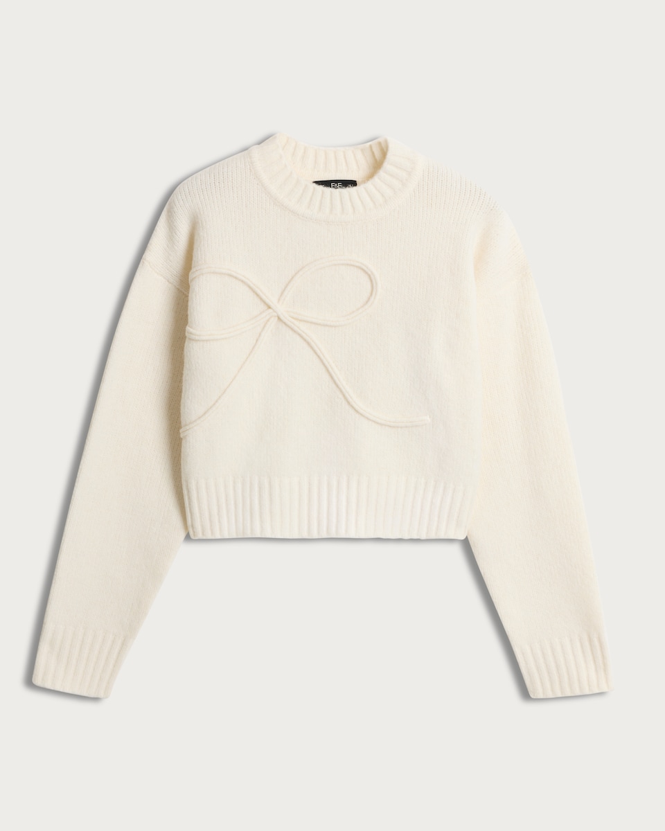 image 1 of F&F Knitted Bow Detail Cropped Jumper in Cream