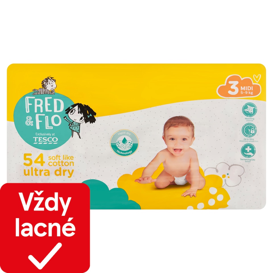 image 1 of Fred & Flo Ultra Dry Nappies Midi 3 5-9 kg 54 pcs