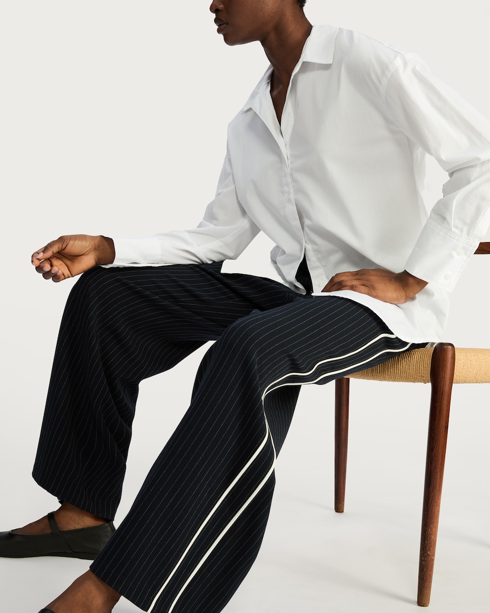 image 1 of The F&F Edit Pinstripe Wide Leg Trousers in Navy