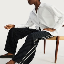 The F&F Edit Pinstripe Wide Leg Trousers in Navy