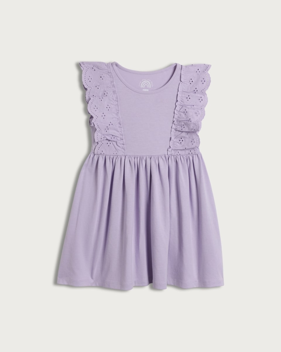 image 1 of F&F Girls Pure Cotton Broderie Frill Dress in Lilac