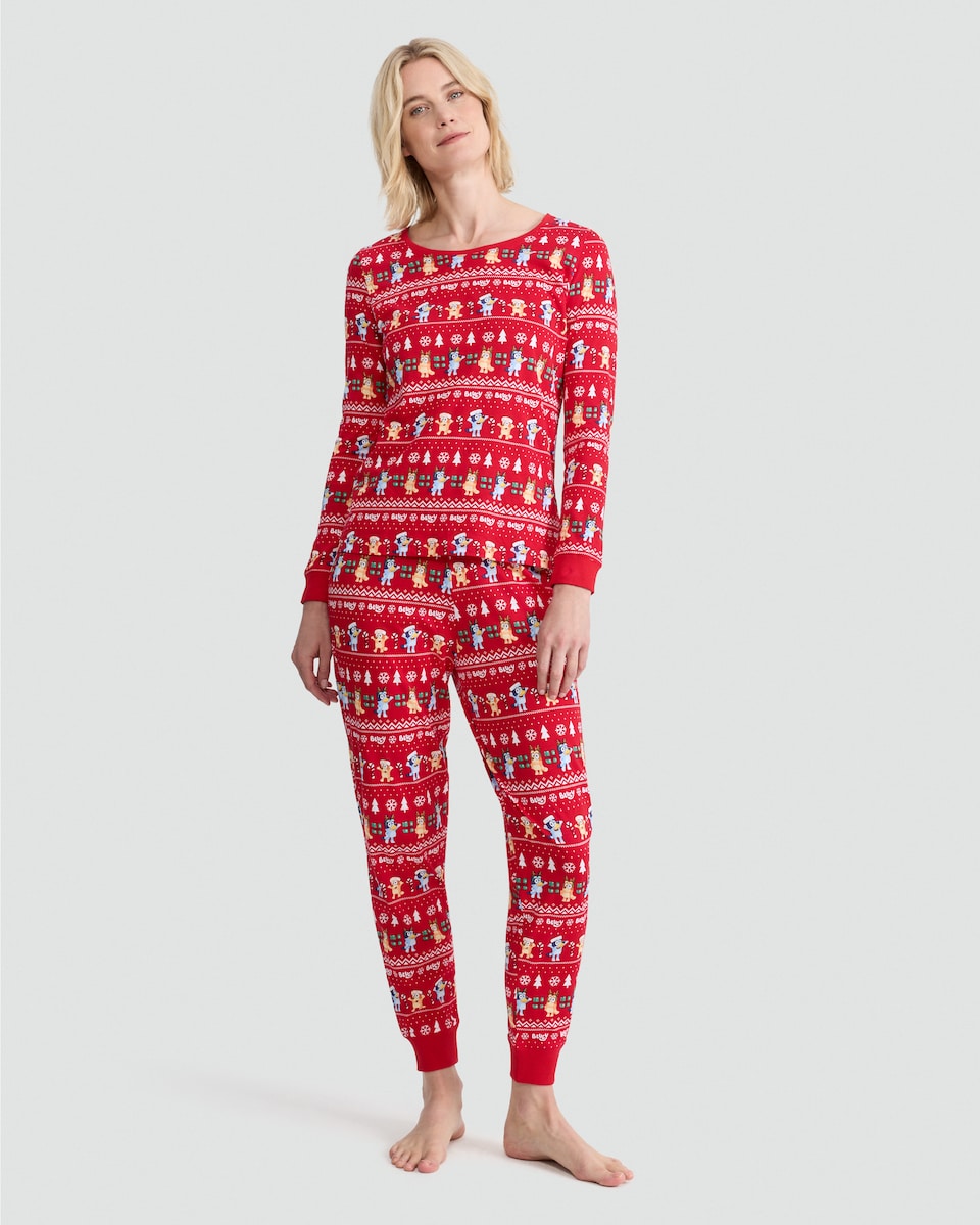image 1 of Bluey Matching Family Christmas Pyjamas in Red