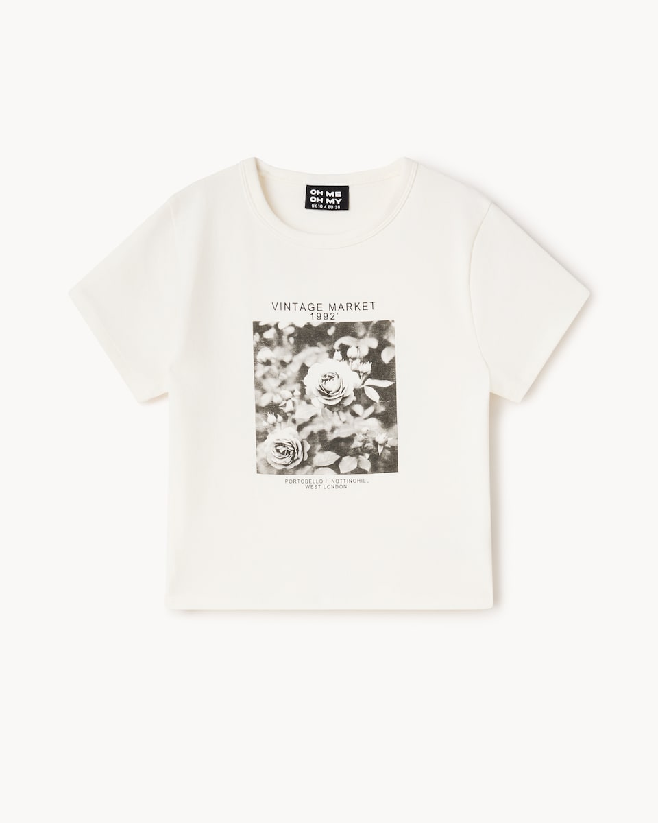 image 1 of OH ME OH MY Cotton Rich Printed T-Shirt in Cream