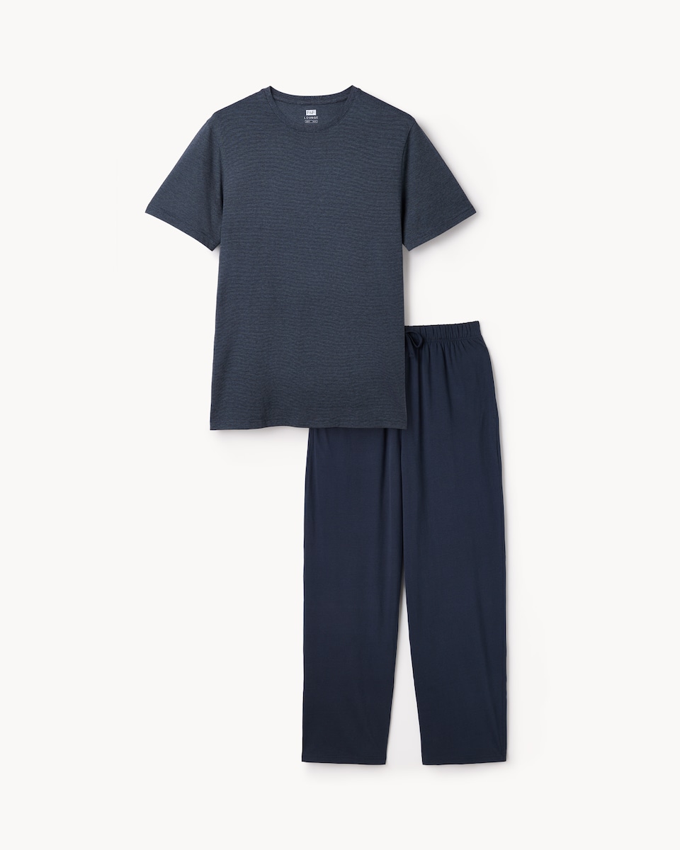 image 1 of F&F Pure Cotton Striped Pyjama Set in Blue