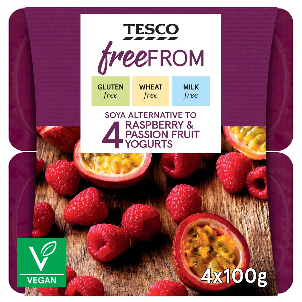 Tesco Free From Raspberry Passion Fruit Yogurt 4X100g