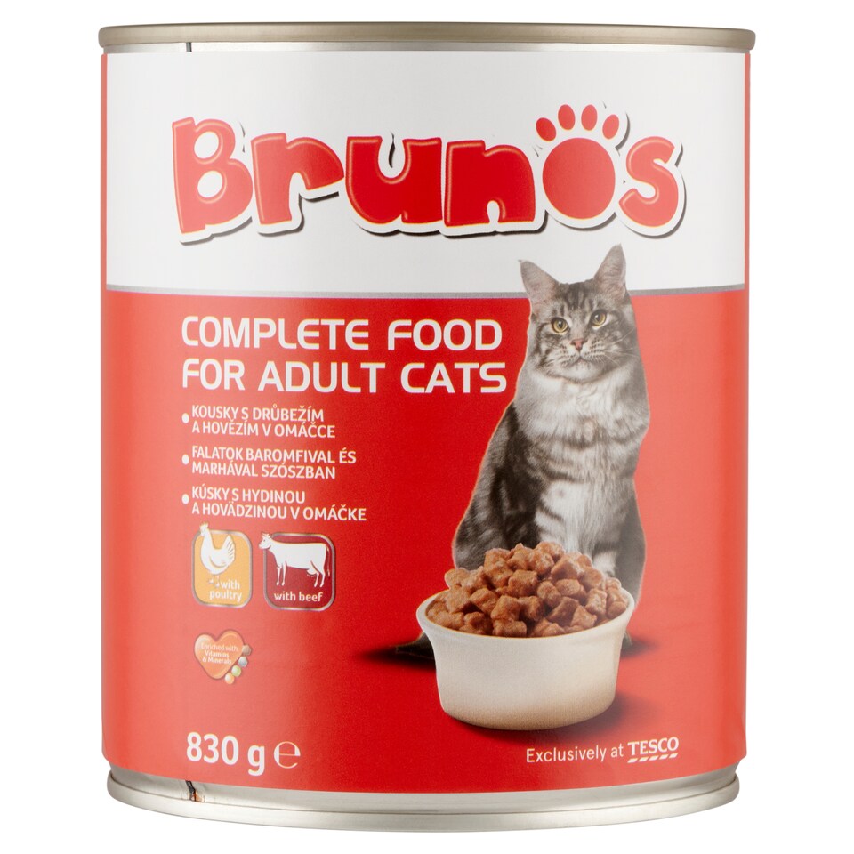 Brunos Complete Food for Adult Cats, Snacks with Poultry and Beef in Sauce 830 g