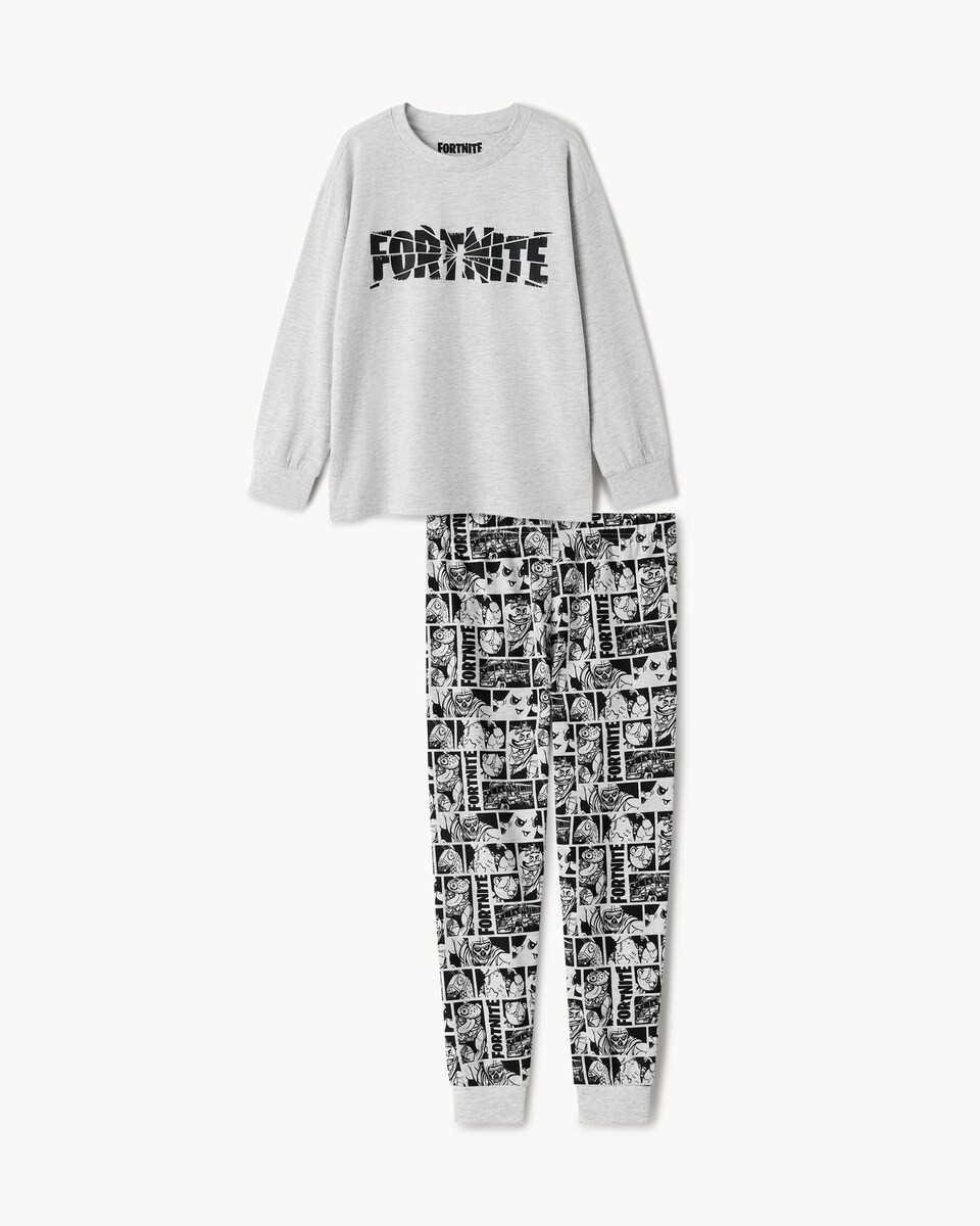 image 1 of Fortnite Cotton Rich Pyjama Set in Grey