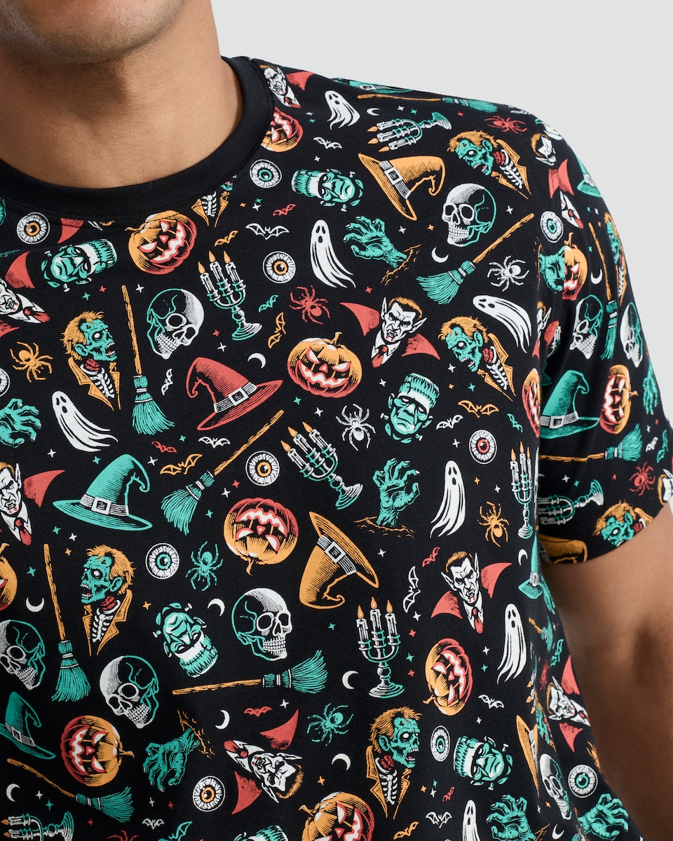 image 1 of F&F Pure Cotton Halloween Print Short Sleeved T-Shirt in Black