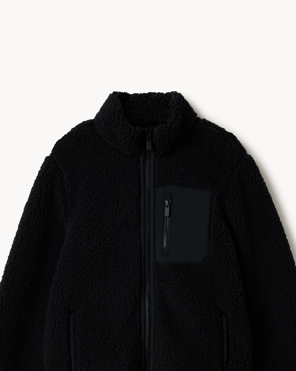 image 1 of F&F Boys Borg Funnel Neck Jacket in Black