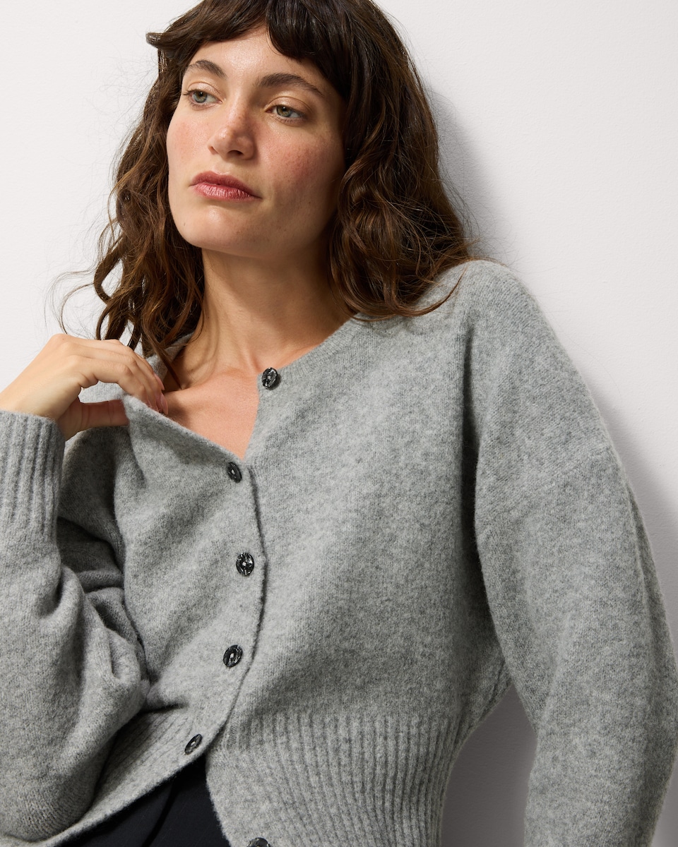image 1 of F&F Waisted Knitted Cardigan with Wool in Grey