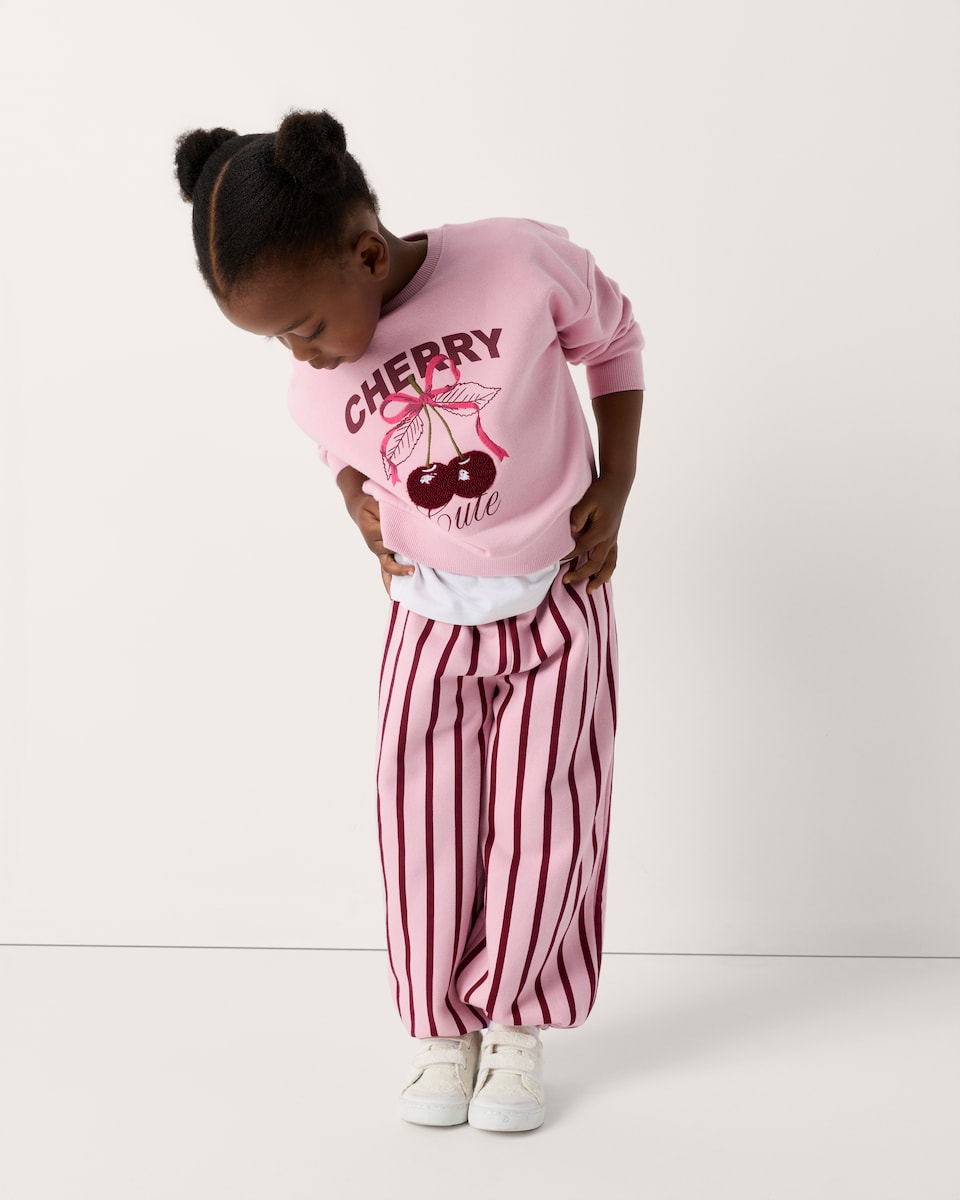 image 1 of F&F Girls Cotton Rich Cherry Sweatshirt and Joggers Set in Multi Pink