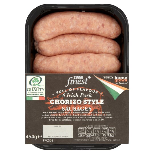 T.FINEST IRISH CHORIZO SAUSAGE 454G Tesco Groceries