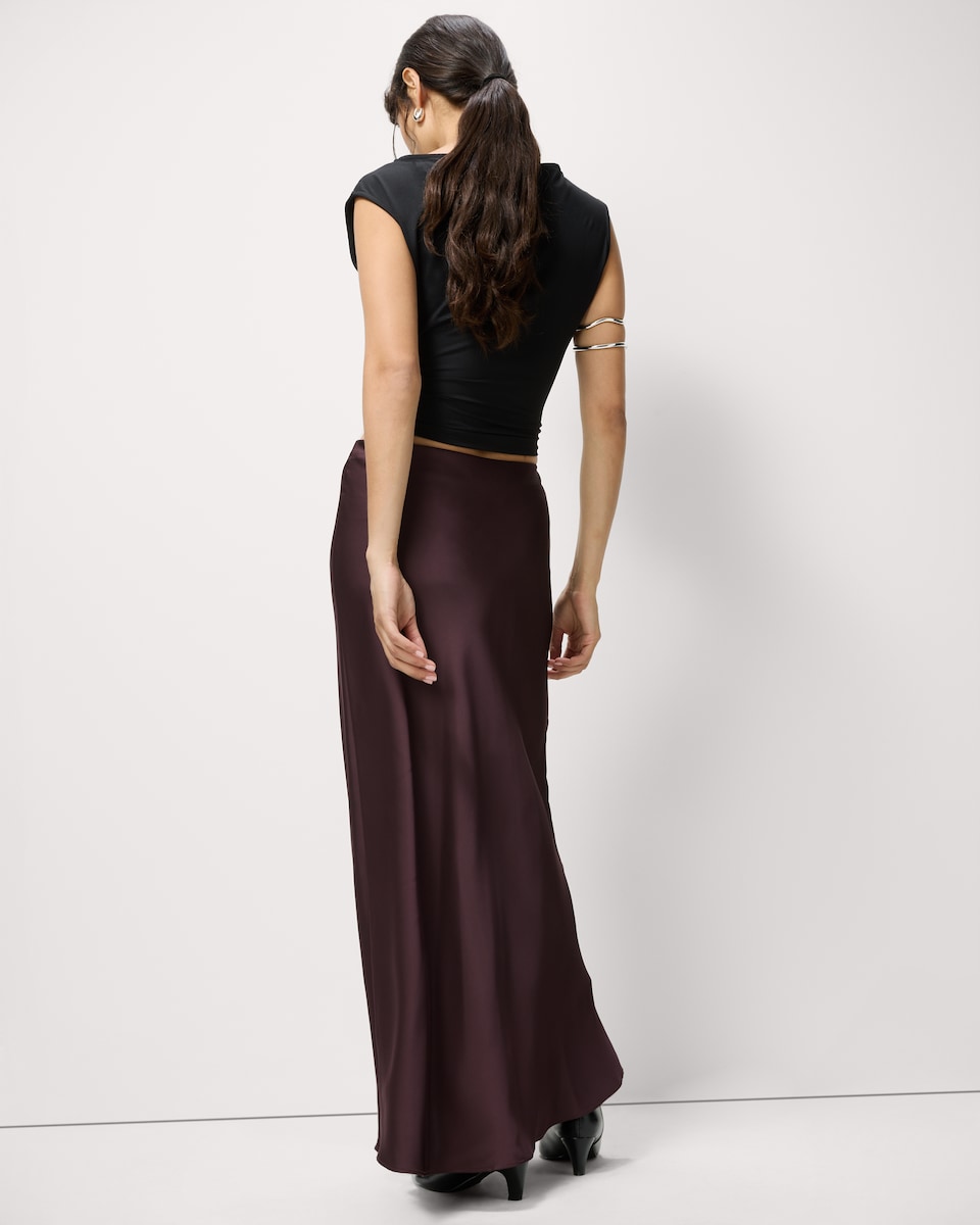 image 1 of F&F Satin Midi Slip Skirt in Burgundy