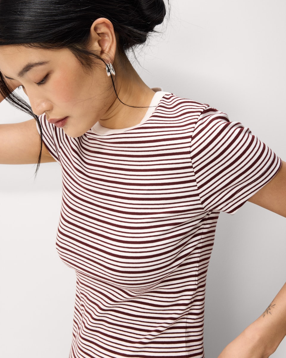 image 1 of F&F Cotton Rich Striped T-Shirt in Multi Brown